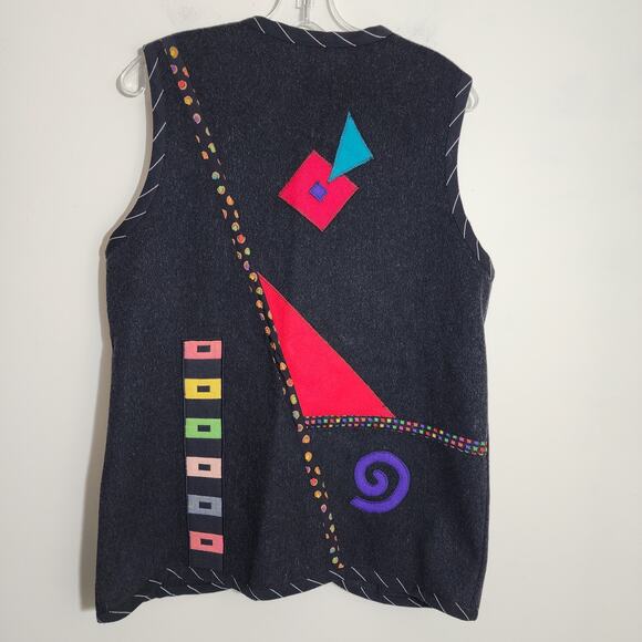Vintage Lynn Murray 80s pop 100% wool felt art to wear vest woman's size Large - Picture 3 of 10